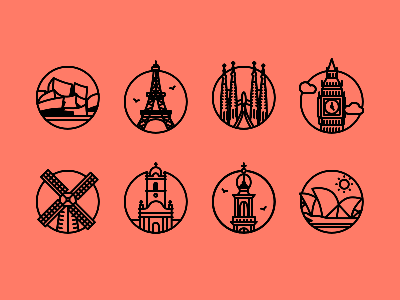 City Icons amsterdam buenos aries icons la landmarks london los angeles paris sydney windmill