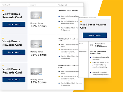 Responsive Tables for Bank Midwest banking checking comparison credit cards responsive tables ui