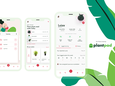 Plantpad, plant care app crema fab button green ios mobile mobile design plants profile tabbed ui