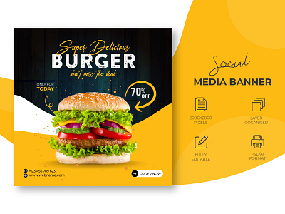 Food Banner Post Design | Instagram ,Facebook Food Banner banner design banners burger burger post facebook ads facebook banner facebook post food food banner food banner ad food social media post google ad banner instagram banner instagram stories modern banner social media design social media food design web banner web banner ad web banner design