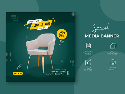 Furniture Social Media Post Template banner advertising branding design facebook ads furniture furniture ads furniture banner instagram banner instagram post minimal social media banner social media post web banner