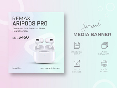 Social Media Minimal Earphone Banner Template Design branding design earbuds earbuds social media banner earphone earphone social media banner facebook ads illustration instagram banner instagram post print design product design social media banner social media post web banner