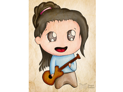 Guitarist character cute digital illustration tiny