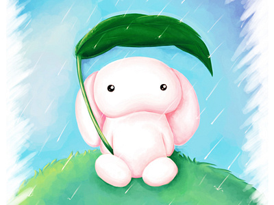 Bunny in the rain character cute digital illustration tiny