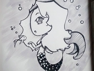 Inktober 01 : Mermaid cute drawing illustration inktober sketch