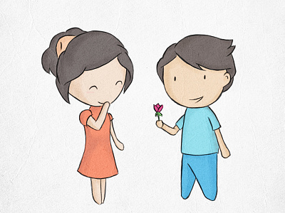 Love Is flirtatious cute girl guy illustration love