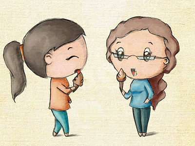 Eating Icecream character eating girls icecream illustration