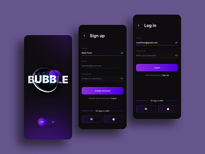 BUBBLE App | Daily UI Challenge 001 app bubble dailyui design get started go ios login register registration signup ui ux