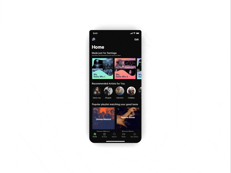 Spotify Home Screen UI Concept album art album cover art center graphic identity interaction music app spotify ui ux