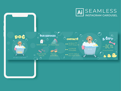 Seamless instagram carousel art clean design dog graphic design groomig illustration instagram post seamless carousel vector