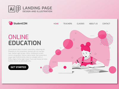 Landing page design and illustration art design figma graphic design illustration landing page online education student ui vector