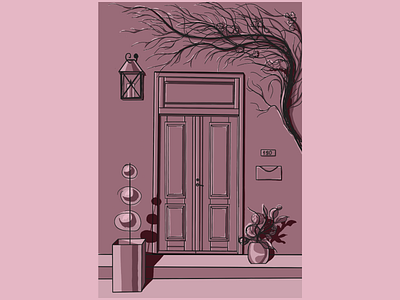 Monochrome Door digital art door flowers illustration italy merch monochromatic summer toscana