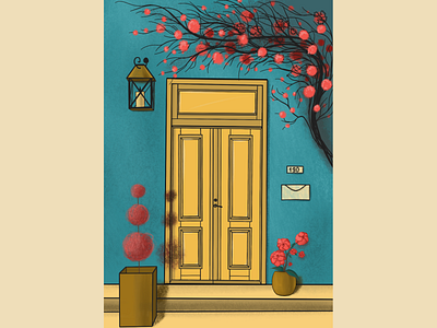 Yellow Door art digital art door flowers illustration italy merch summer toscana yellow door