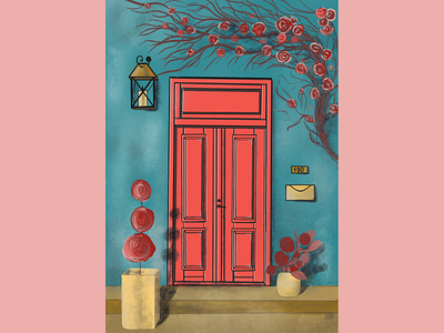 Red Door art digital art door flowers illustration italy merch red door summer toscana