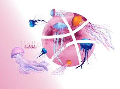 Hello Dribbble community :) design dribble hello hello dribble icon invite jellyfish logo pink ui vector web design