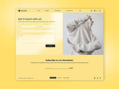 Solar - Sustainable Everyday Online Clothing Brand - Contact Us branding design landing page ui ux web ui