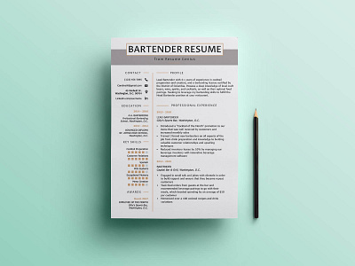 Free Bartender CV Resume Template cv template free cv template free resume free resume template freebie freebies resume resume cv resume design resume template