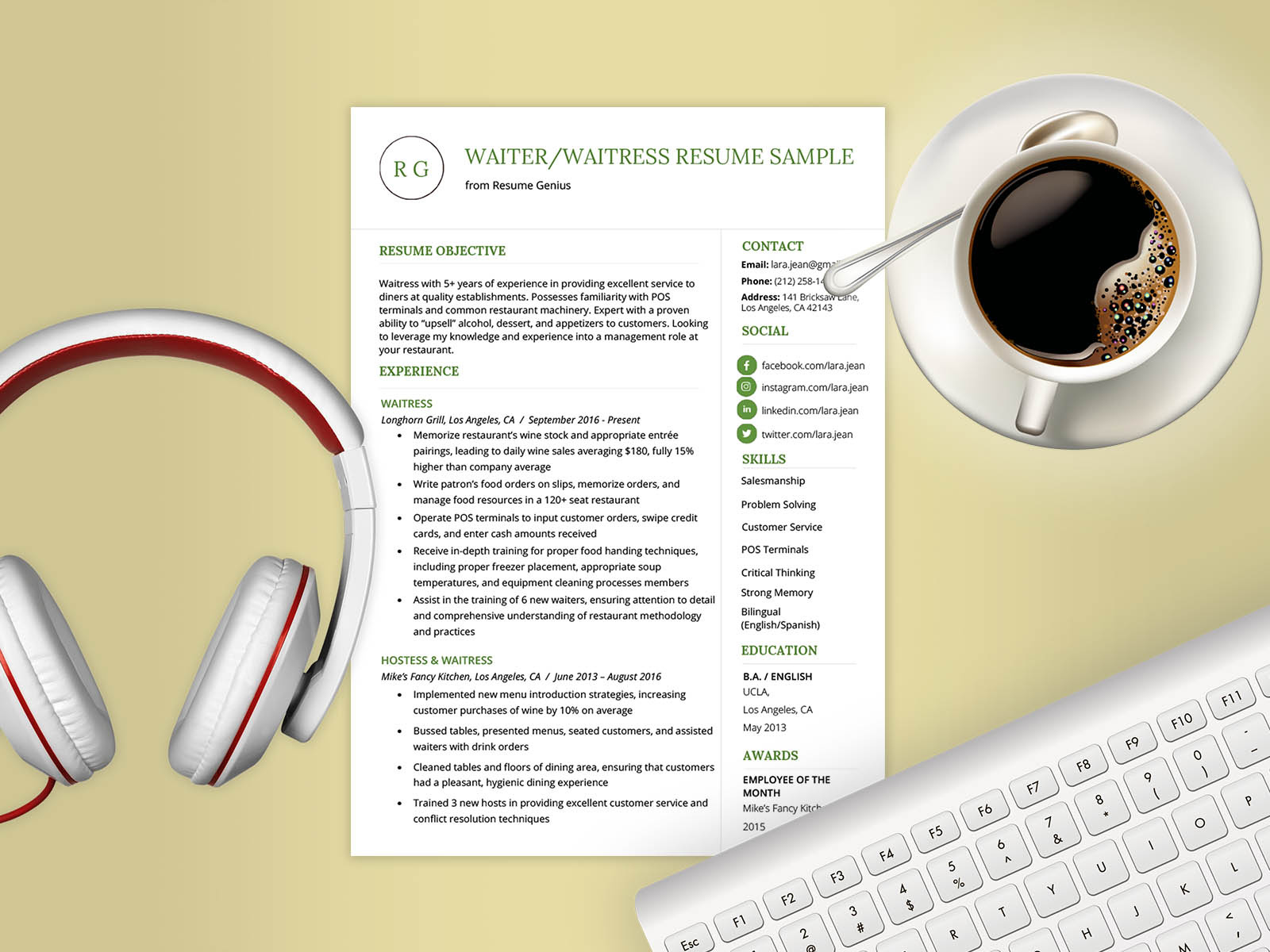 Free Waiter Waitress Resume Template By Andy Williams On Dribbble