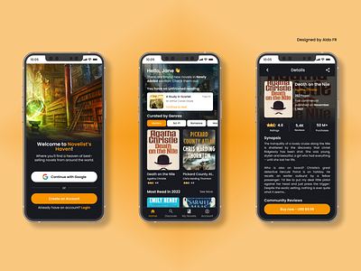 Novelist's Haven: A Mobile App UIs for Novelist app application book dashboard design e book ebook mobile mobile app mobile app ui novel novelist page product design screen ui uiux uiux design ux uxui