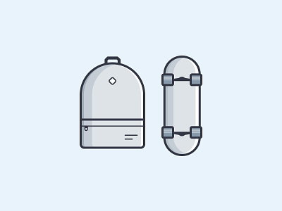 Backpack & Skate backpack bag flat grey icon illustration outline skate vector