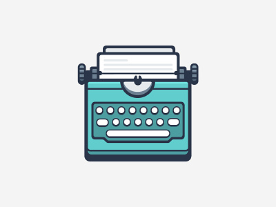 Typewriter flat icon illustration outline stroke teal typewriter vector
