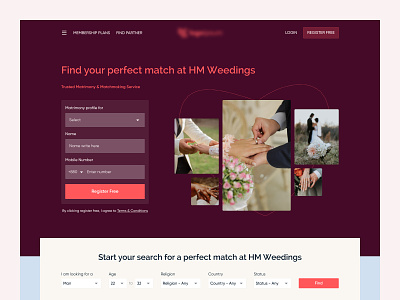 Matrimony service website design digital product landing page matchmaker matrimony partner service ui ux website wedding