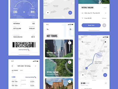 Think UI Kit – Travel app card ios kit map mobile pass road trip travel ui ui kit