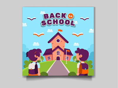 Cartoon children going back to school template
