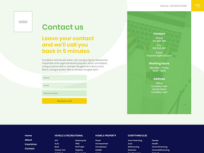 Life Insurance Contact us page design branding design green ui ux vector web yellow