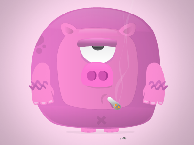 Smoked pork animal character illustration pink pork smoke