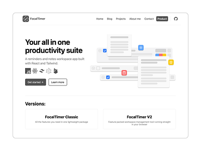 FocalTimer Website Product Page app design flat graphic design minimal monochrome ui web