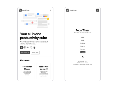 FocalTimer Website Product Page (Mobile) app design flat graphic design minimal mobile monochrome ui web