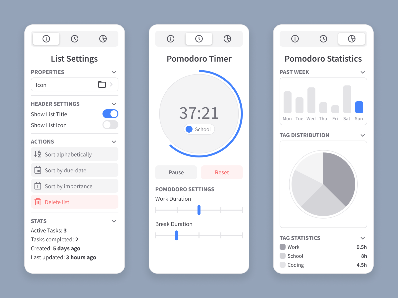 FocalTimer Sidebar Panels by Michael Tong on Dribbble