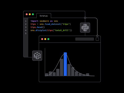 Python Data Science Illustration black dark dark mode flat graphic design illustration minimal web