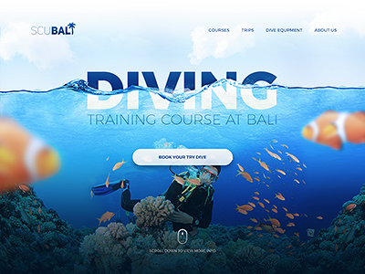 Landing page header for diving school diving header landing ui water website