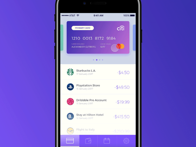 Bank app UI bank credit finance hire minimal principle violet