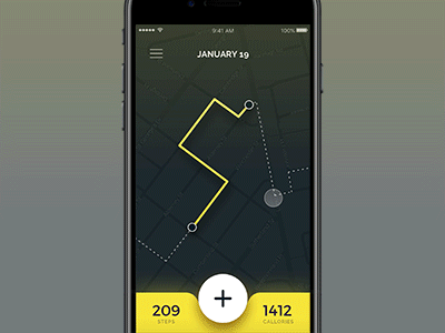 Fitness Tracker App app dark fitness hire map sport tracker ui user interface yellow
