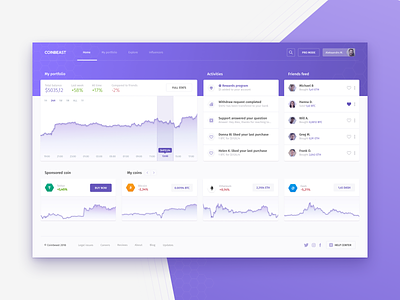 Cryptocurrency dashboard - homepage bitcoin blockchain coins crypto cryptocoin dashboard graph ico millenial millenials ui ux