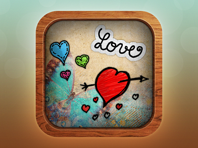 My Loves App Icon app design drawing icon illustration ios iphone love mobile skeuomorphic texture wood