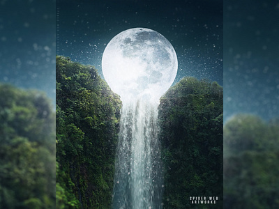 Moon falls 2d art artwork digitalart dribbble graphic design harmony moon naturalscenery nature night photomanipulation photoshop stars trees waterfalls wildlife