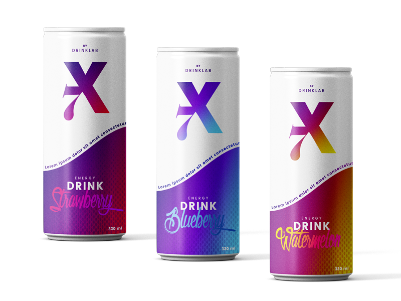 X7 Energy Drink packaging flavours gradient bottle can drink energy