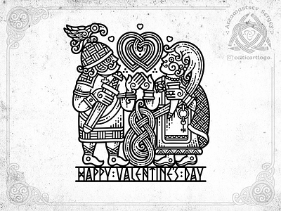 Happy Valentines Day celtic design heart illustration irish knot logo love man ornament sketch vector viking warior woman