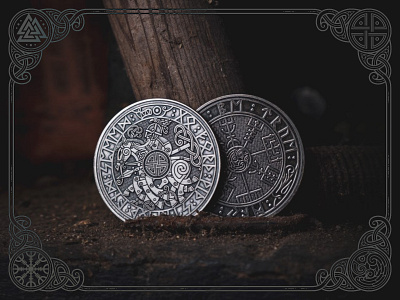 Viking Travel Coins celtic coin design emblem odin ornament sketch travel vegvísir viking vikingtravelcoin