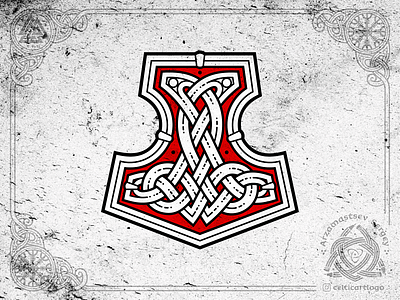 Mjollnir logo celtic crusher emblem hammer knot knotwork nord nordic norse norse mythology ornament ornamental ornaments thor thorhammer viking