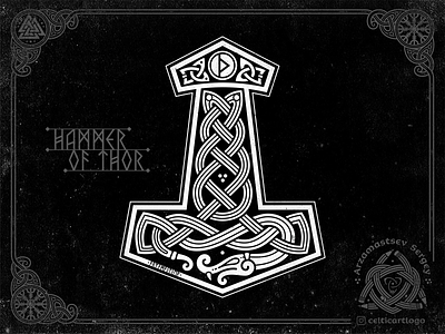 Mjöllnir - Thor's hammer celtic dragon serpent hammer illustration jormungandr knotwork logo mjöllnir ornament rune serpent snake thor thors hammer thurisaz vector viking