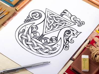 Celtic Drakkar Pencil Sketch celtic drakkar irish ornament ship viking