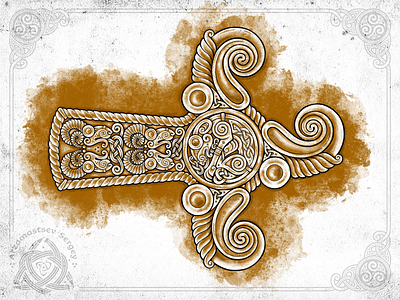 Scythian Cruciate Plaque animal archaeological bird birds celtic design heads illustration irish knot knotwork mouse ornament pencil procreate ram scythian sketch viking