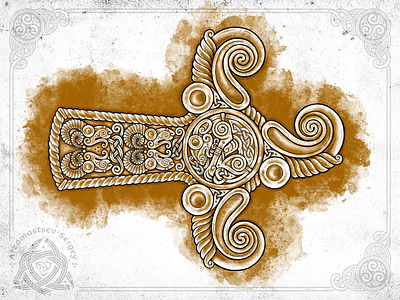 Scythian Cruciate Plaque animal archaeological bird birds celtic design heads illustration irish knot knotwork mouse ornament pencil procreate ram scythian sketch viking