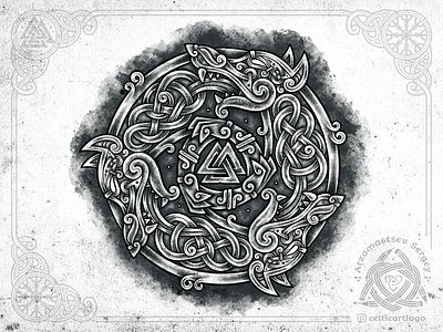Wolf circle animal celtic illustration knot knotwork norse ornament pencil sketch viking wolf
