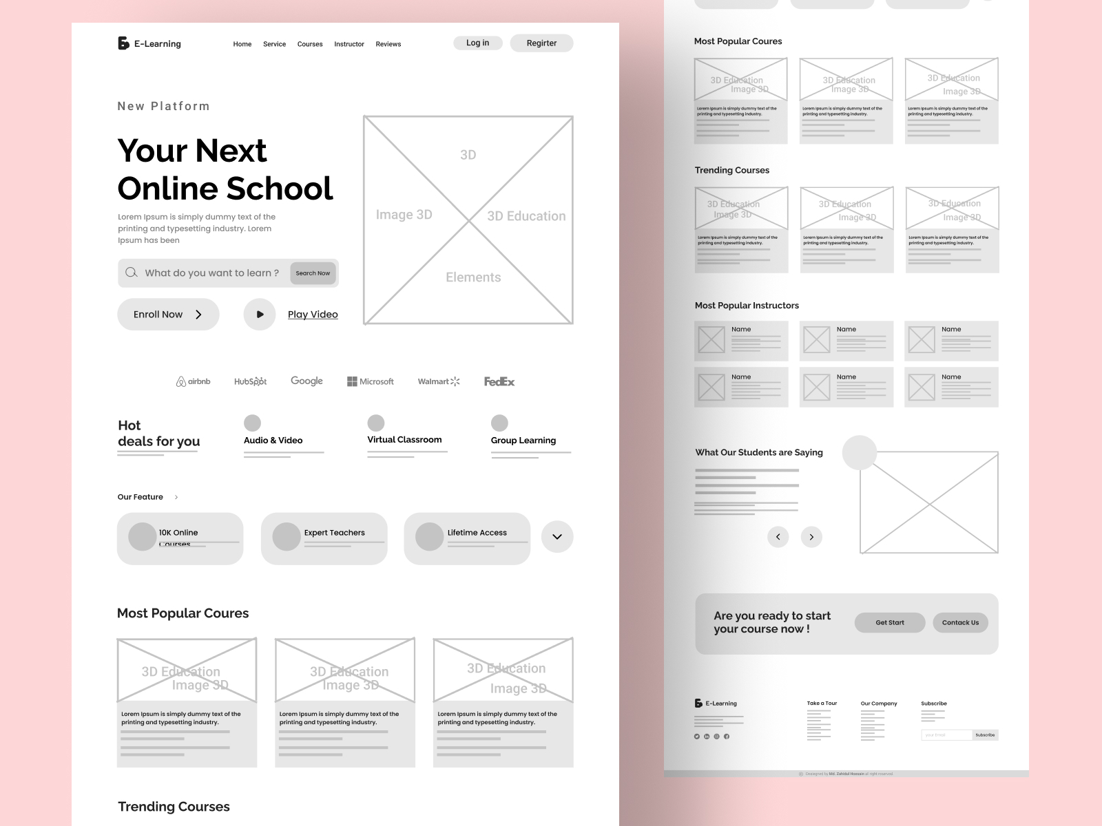 Wireframe ELearning Landing PageWireframe by Zahidul Hossain on Dribbble